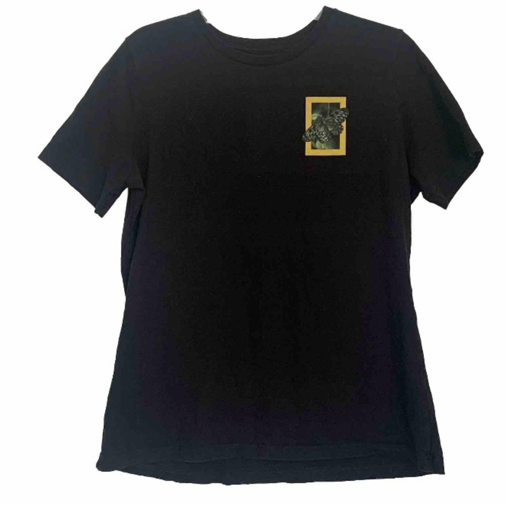 National Geographic T-Shirt Butterfly Graphic Black Yellow Tee Women’s Sz L
